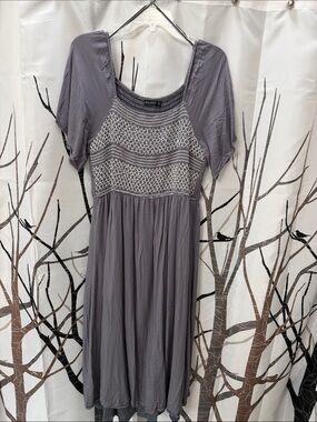 Mikarose Lavender-Gray Crochet Bodice Midi Dress